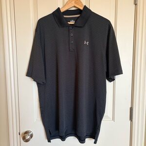 Under Armour Polo Golf Outdoor Black with Tan Stripes Size XL